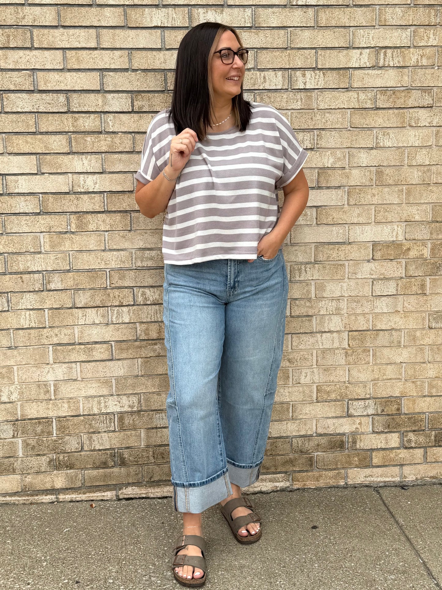 The Taupe & White Striped Top