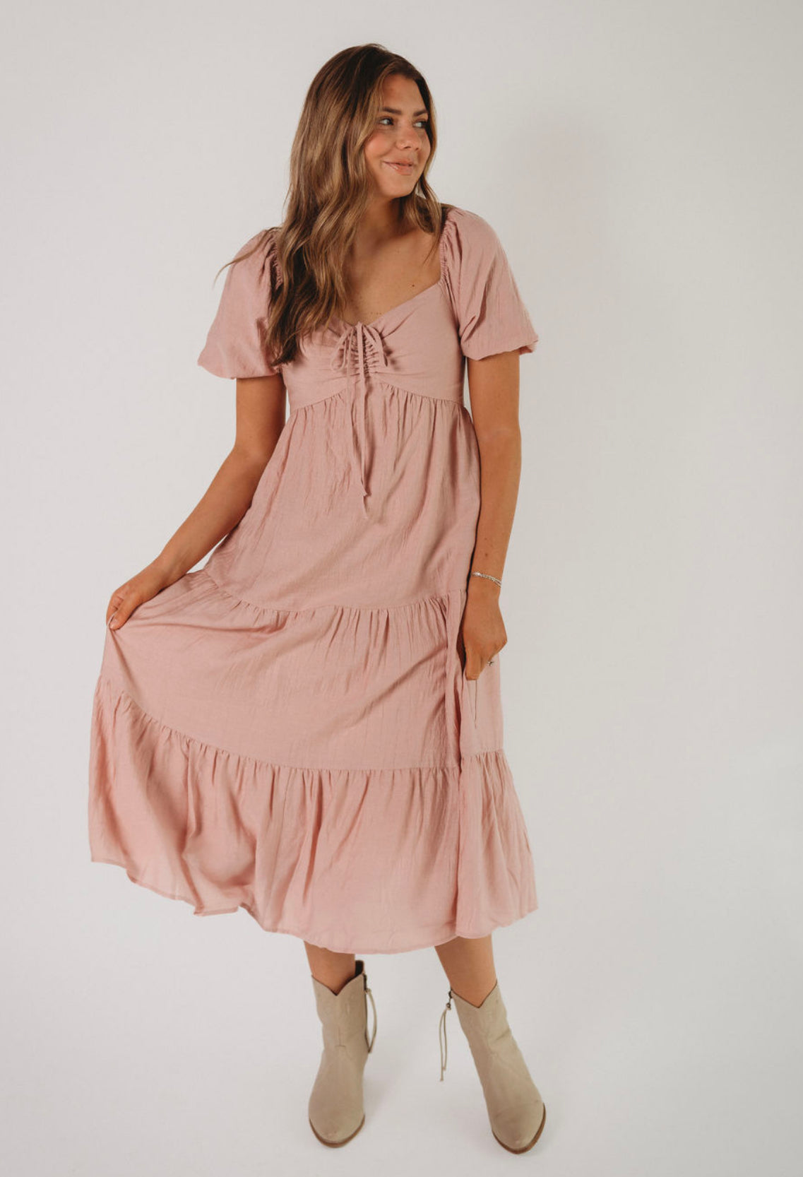 The Blush Pink Midi Tier Dress