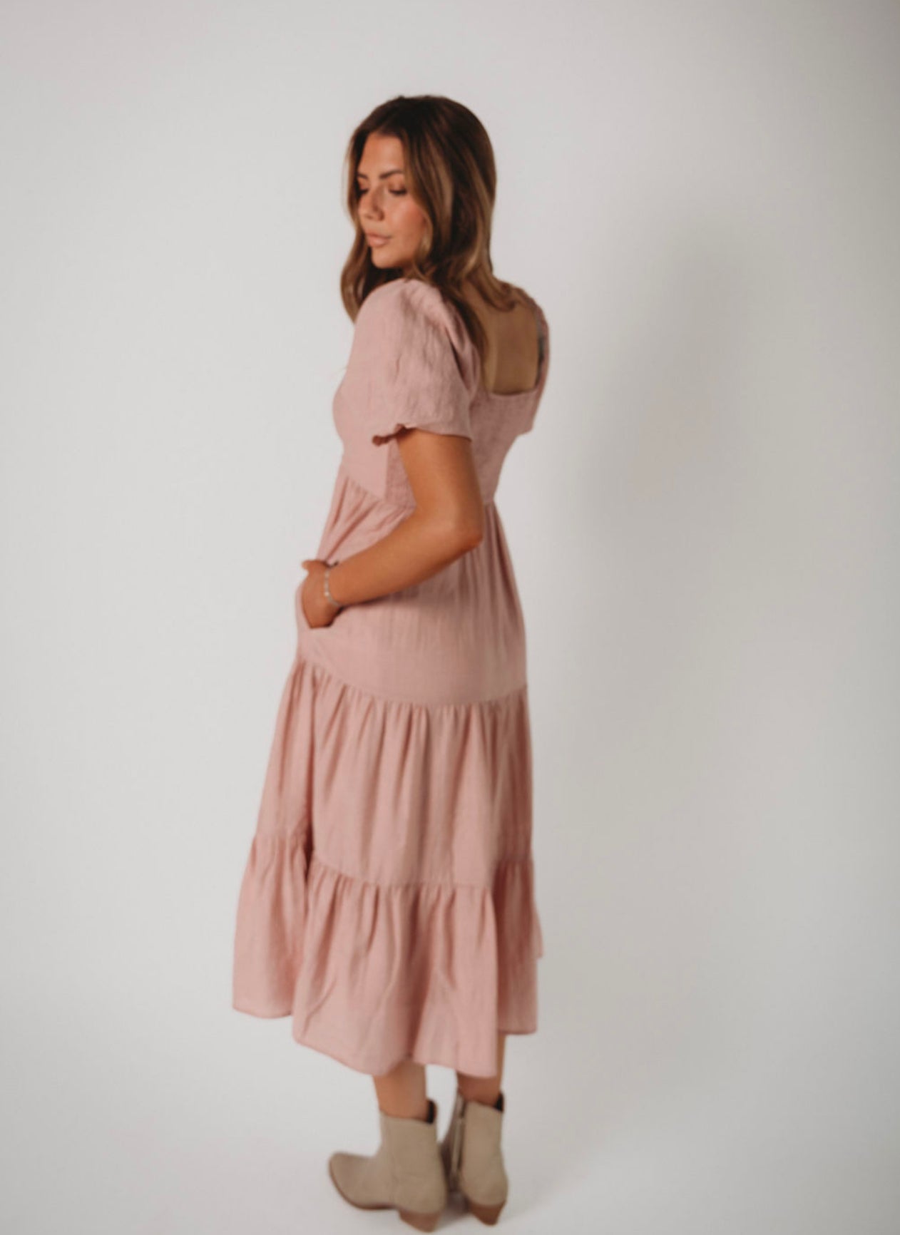 The Blush Pink Midi Tier Dress