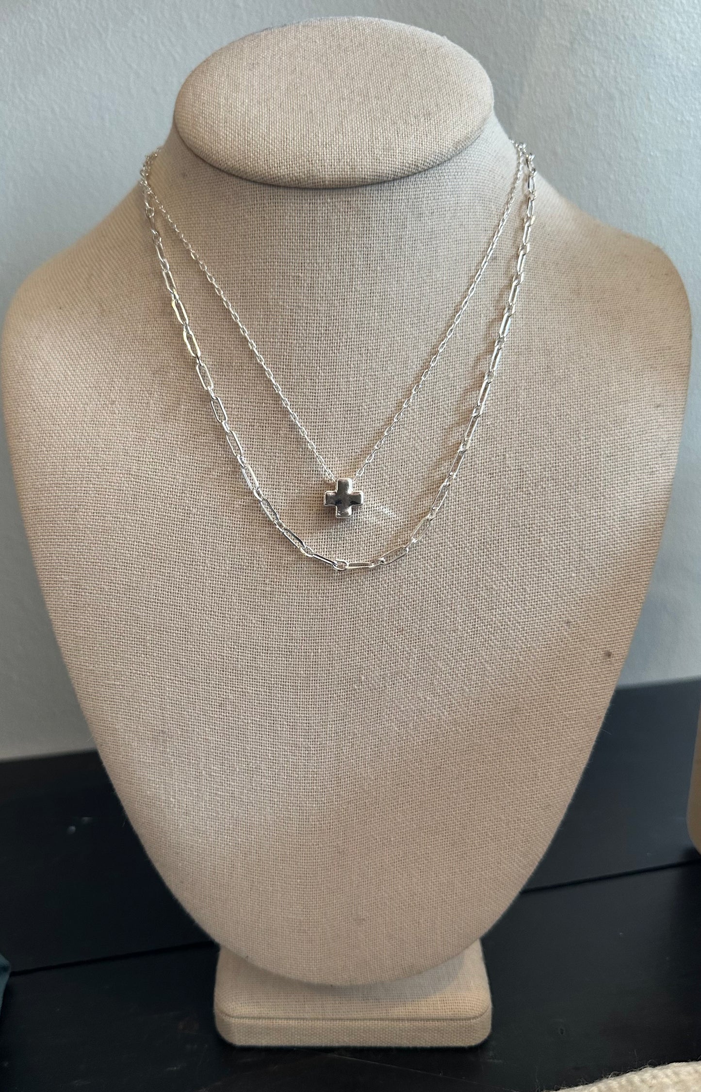 The Silver Cross Double Layered Neckace