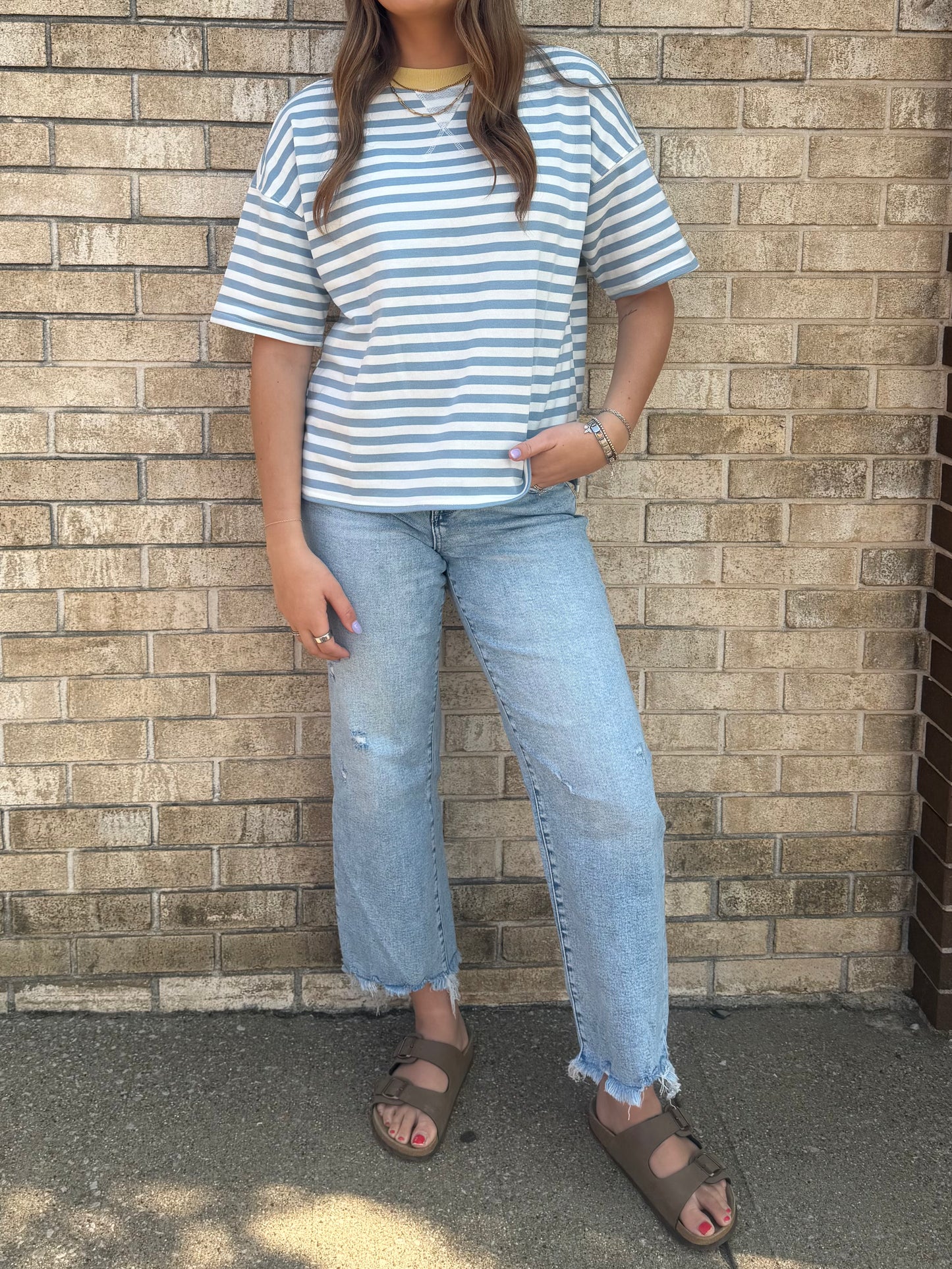 The Stripe Contrast Blue Top