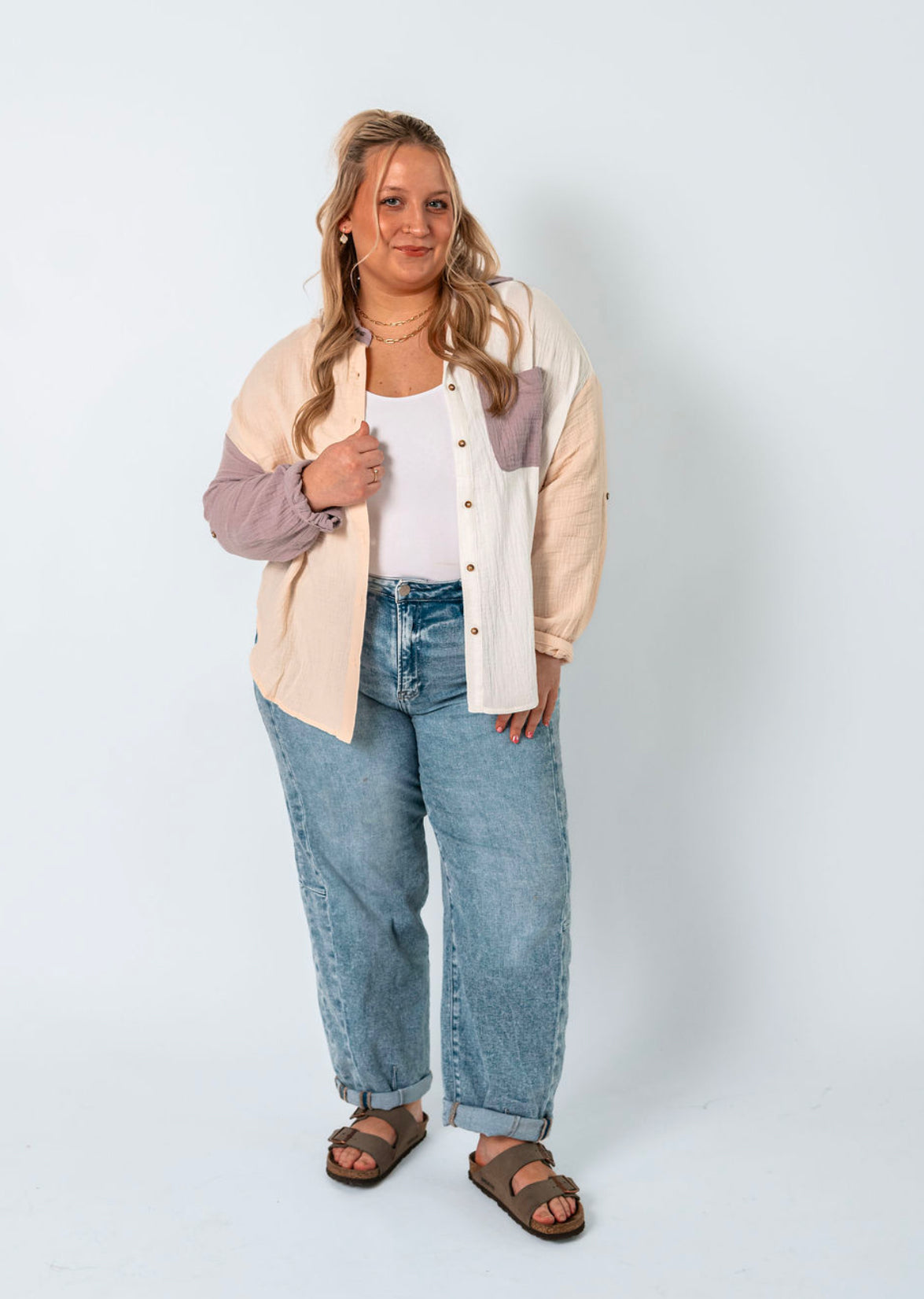 The Lavender Color Block Gauze Long Sleeve