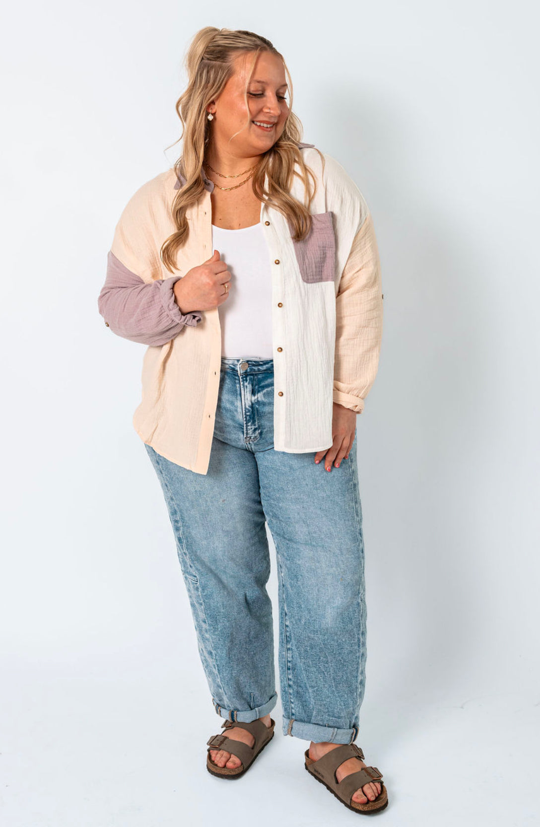 The Lavender Color Block Gauze Long Sleeve
