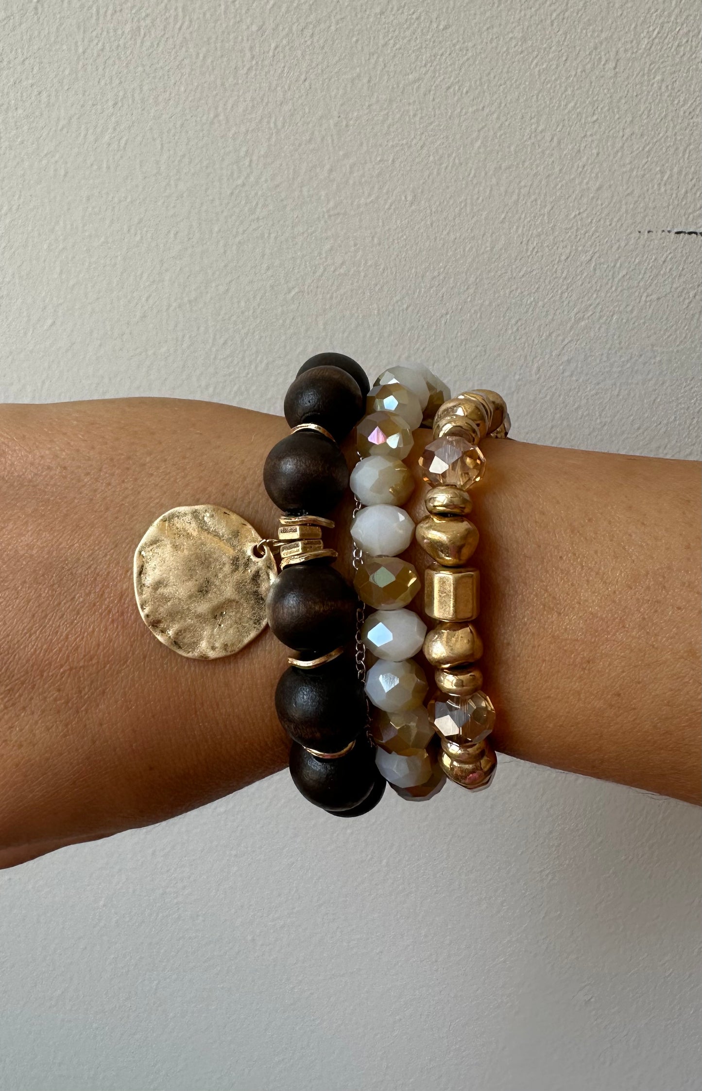 The Brown & Gold Wood Stone Bracelet Set