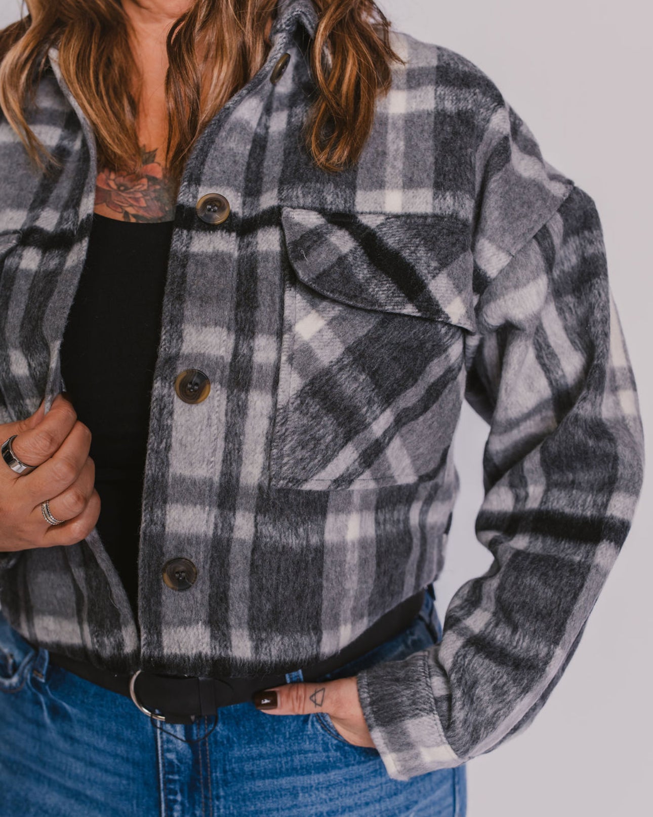 The Faith Cropped Flannel Jacket