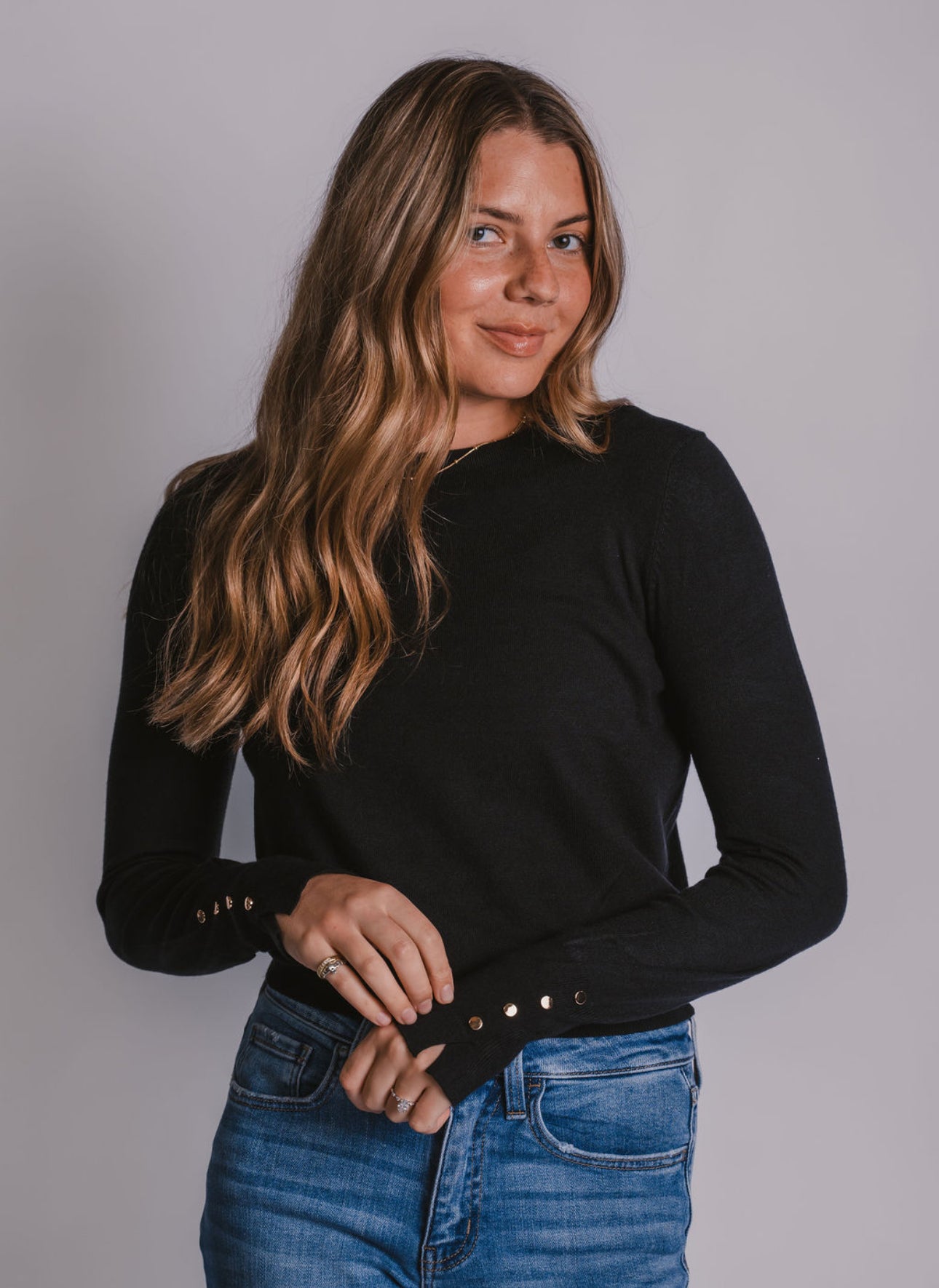 The Cuffed Black Knit Top