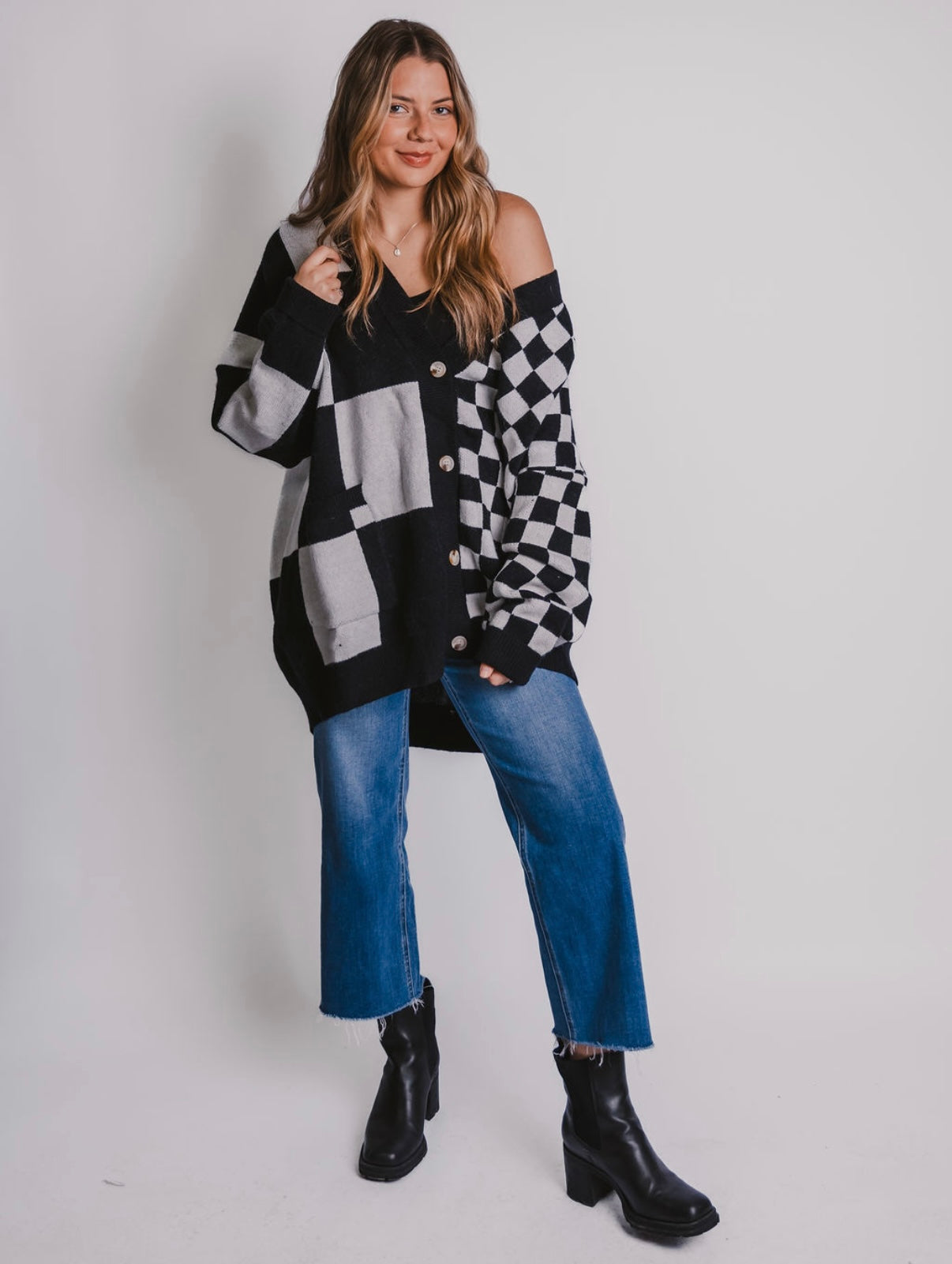 The Oversized Checkered Cardigan