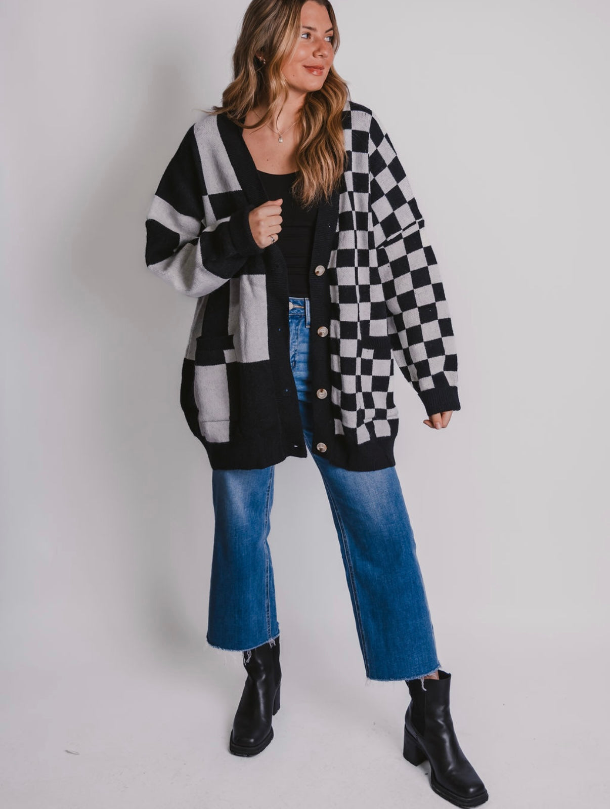 The Oversized Checkered Cardigan