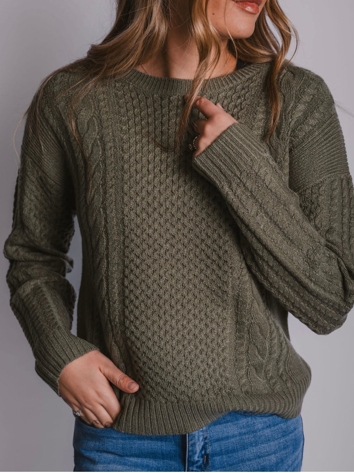 The Classic Cable Knit Olive Sweater