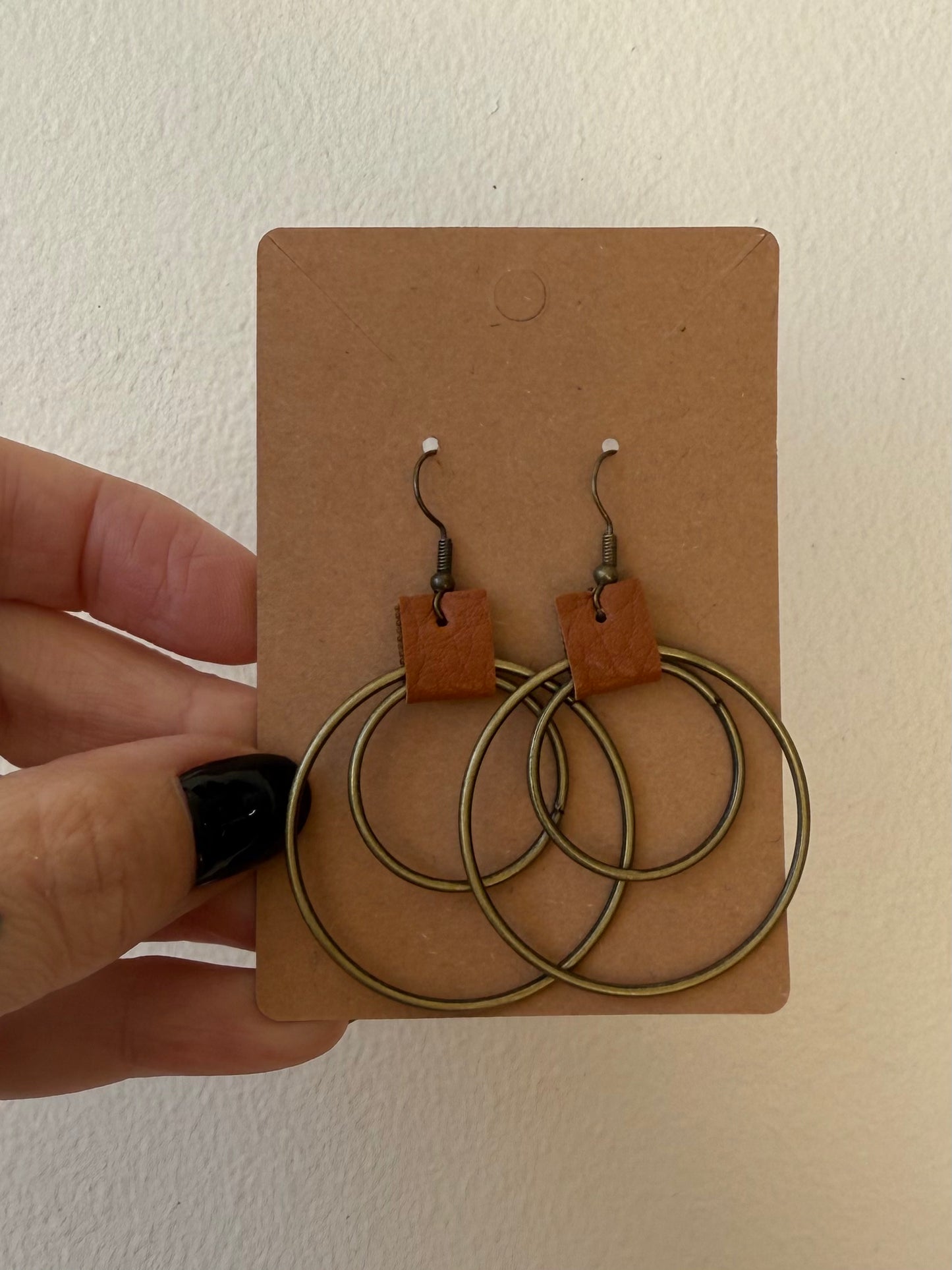 The Double Circle Leather Earrings