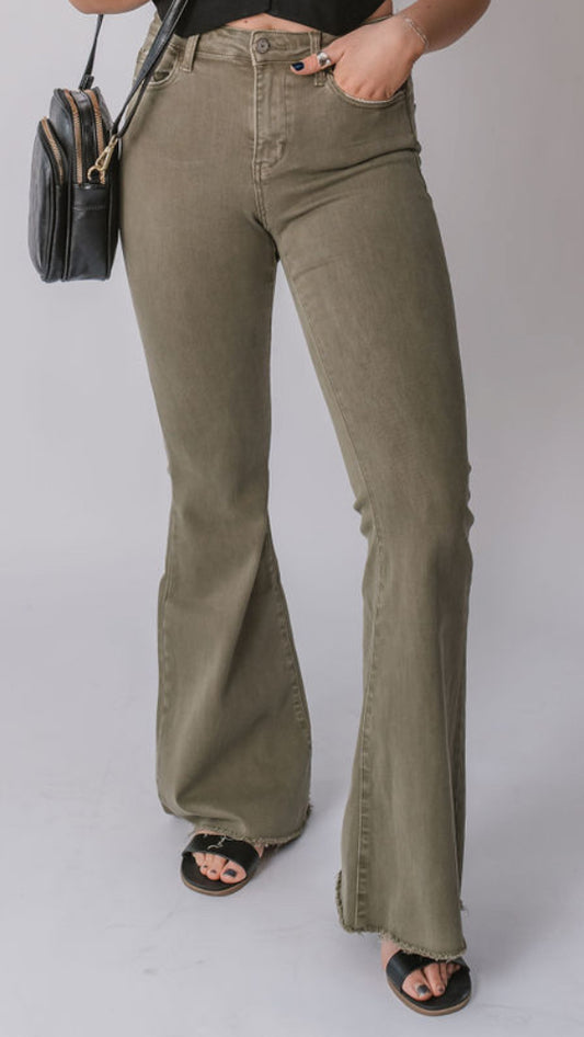 The Bella Olive Green Flare Jeans