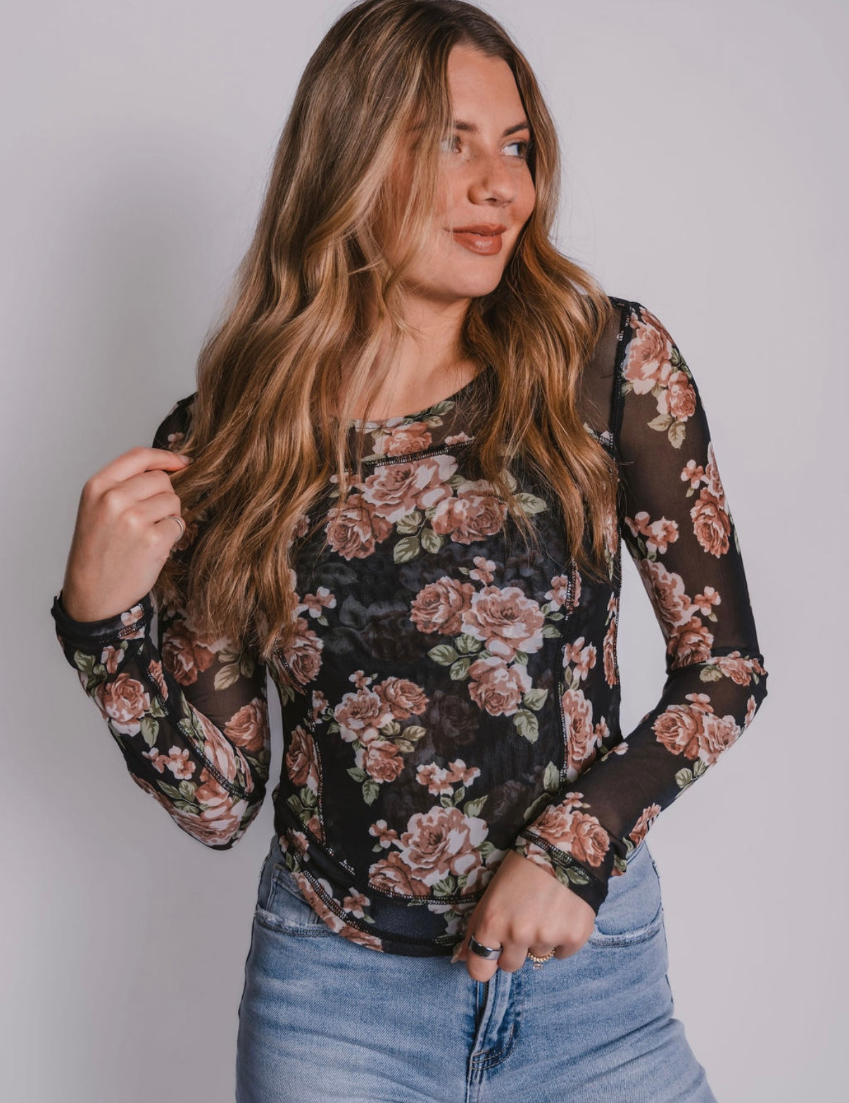 The Faye Floral Mesh Long Sleeve