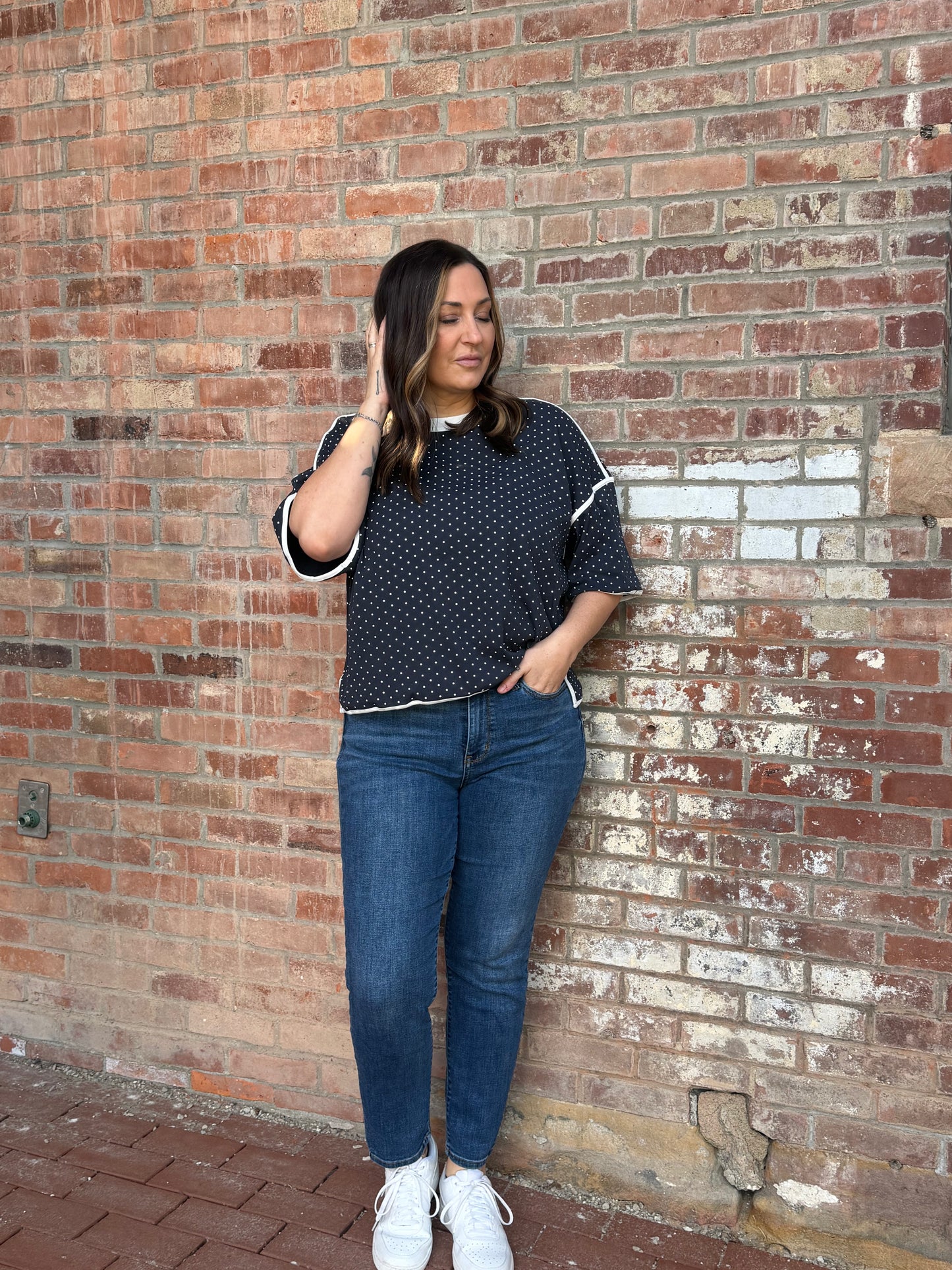 The Navy Polka Dot Top