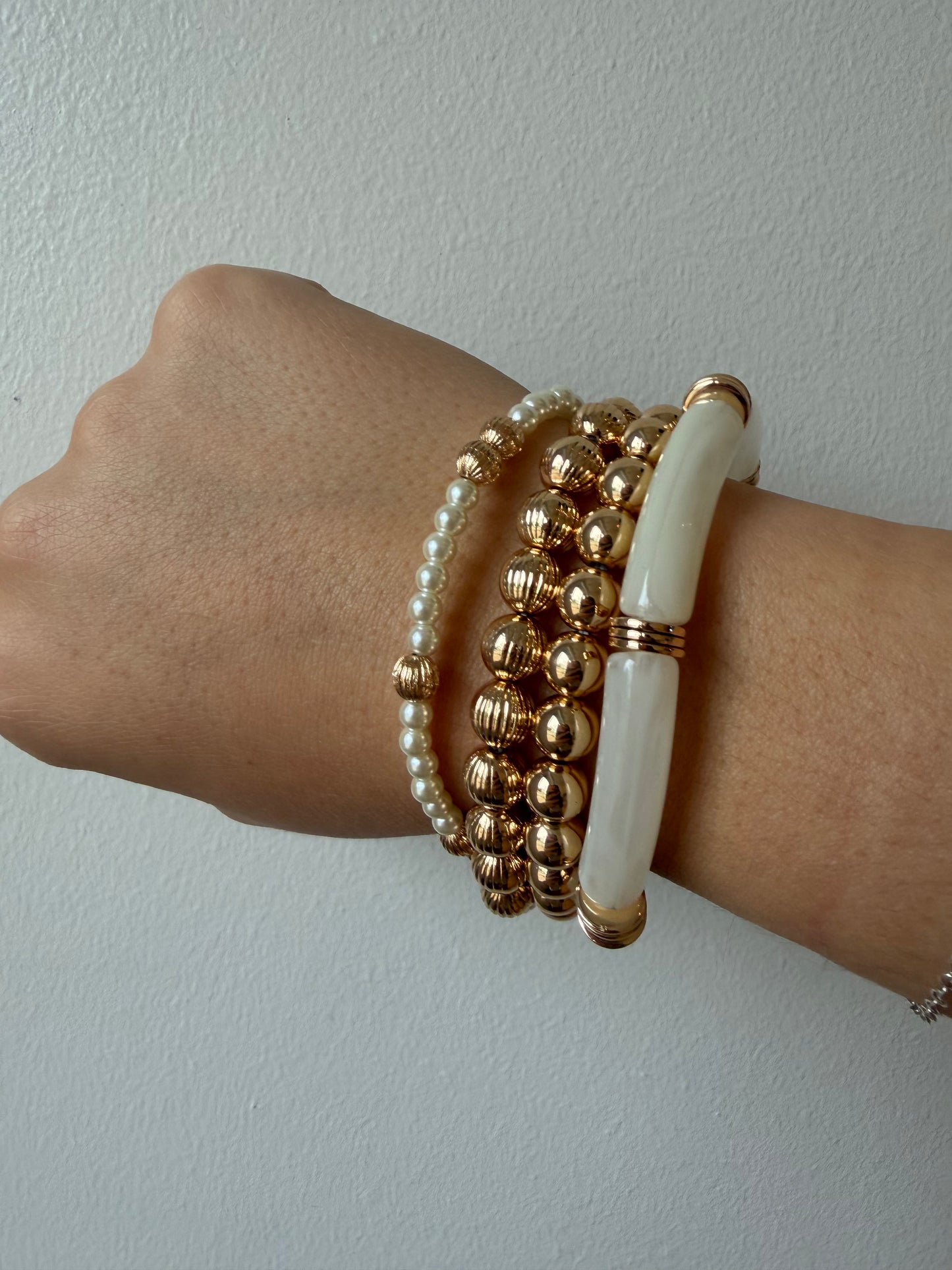 The Chunky Gold & Pearl Bracelet Set