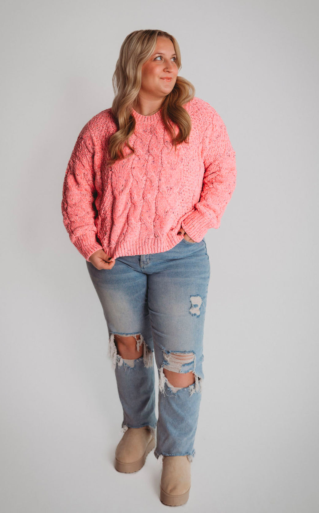 The Pretty In Pink Cable Knit Sweater