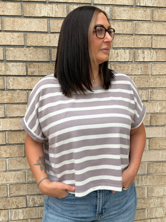 The Taupe & White Striped Top