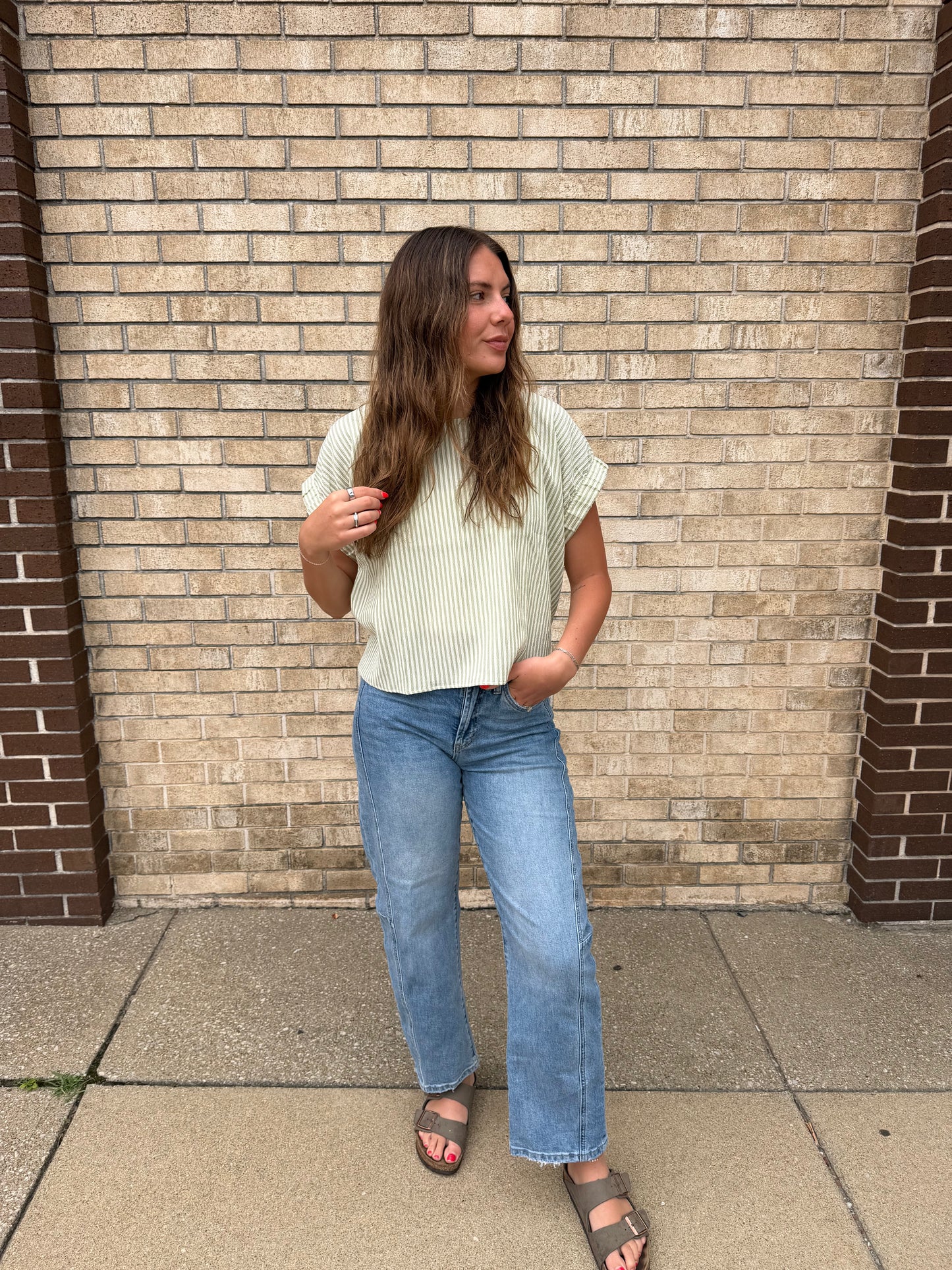 The Sage Striped Short Sleeve Top