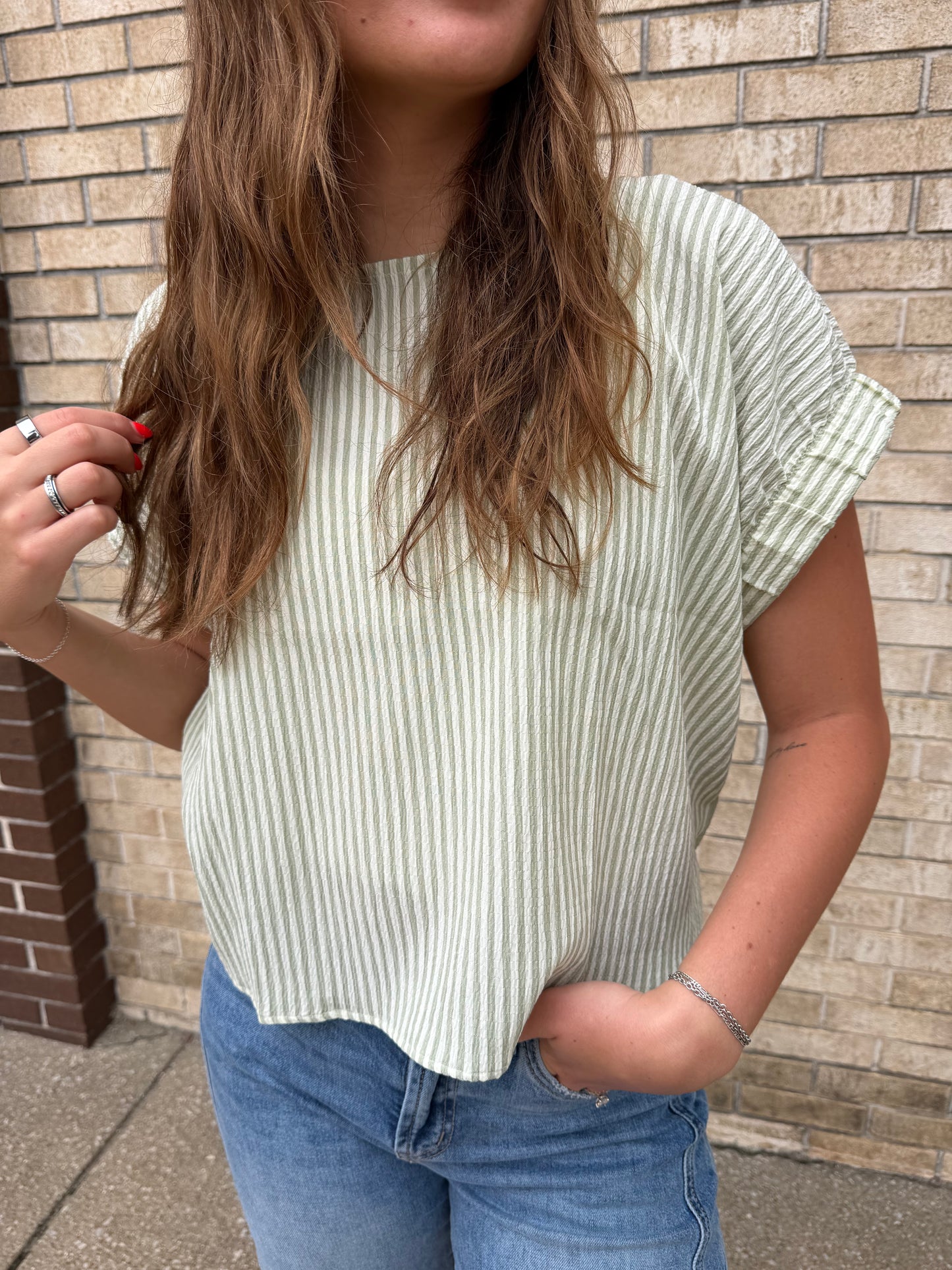The Sage Striped Short Sleeve Top