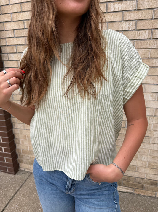 The Sage Striped Short Sleeve Top