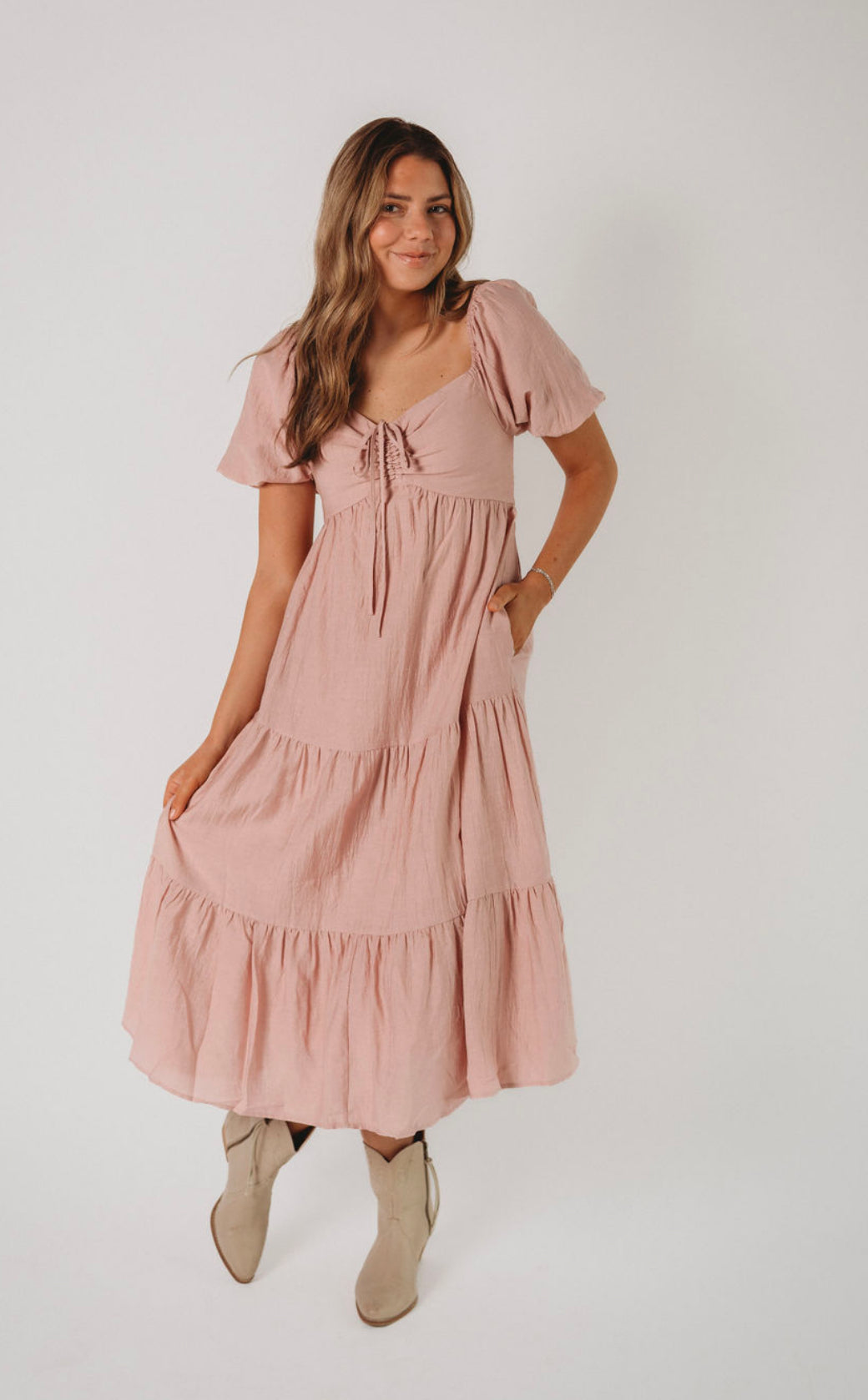 The Blush Pink Midi Tier Dress
