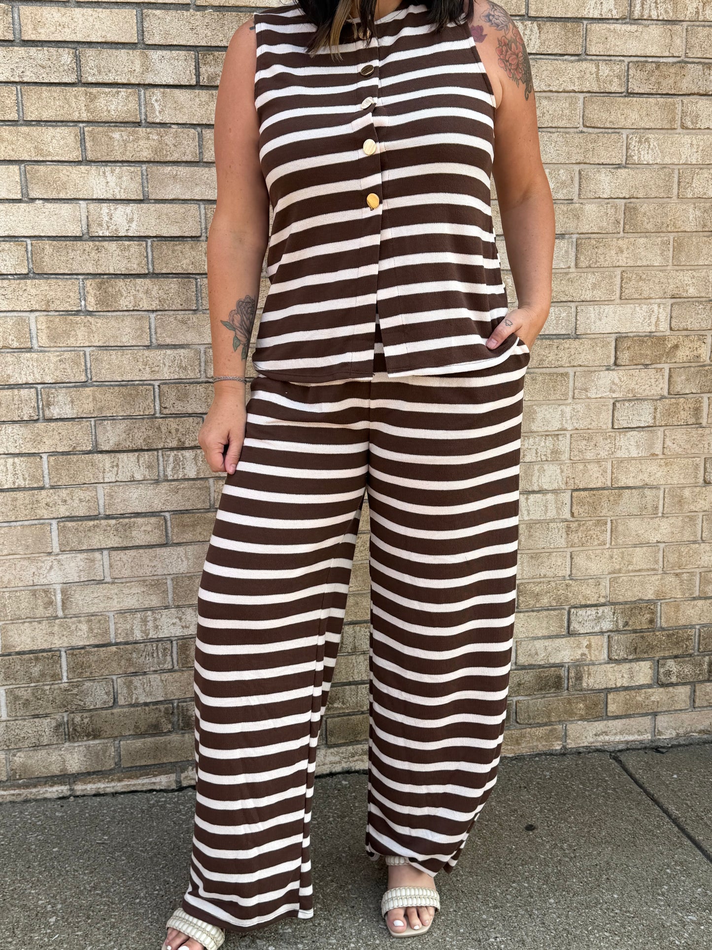The Natalie Neutral  Striped Set