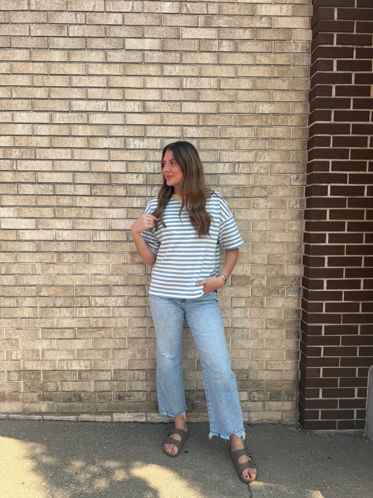 The Stripe Contrast Blue Top