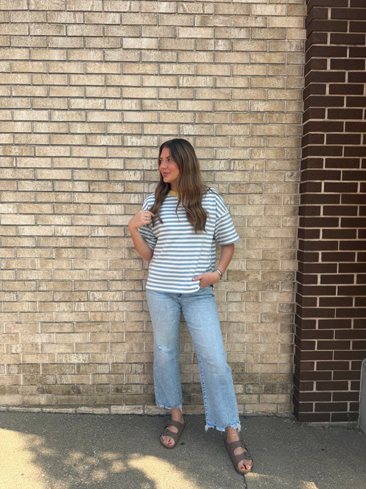 The Stripe Contrast Blue Top
