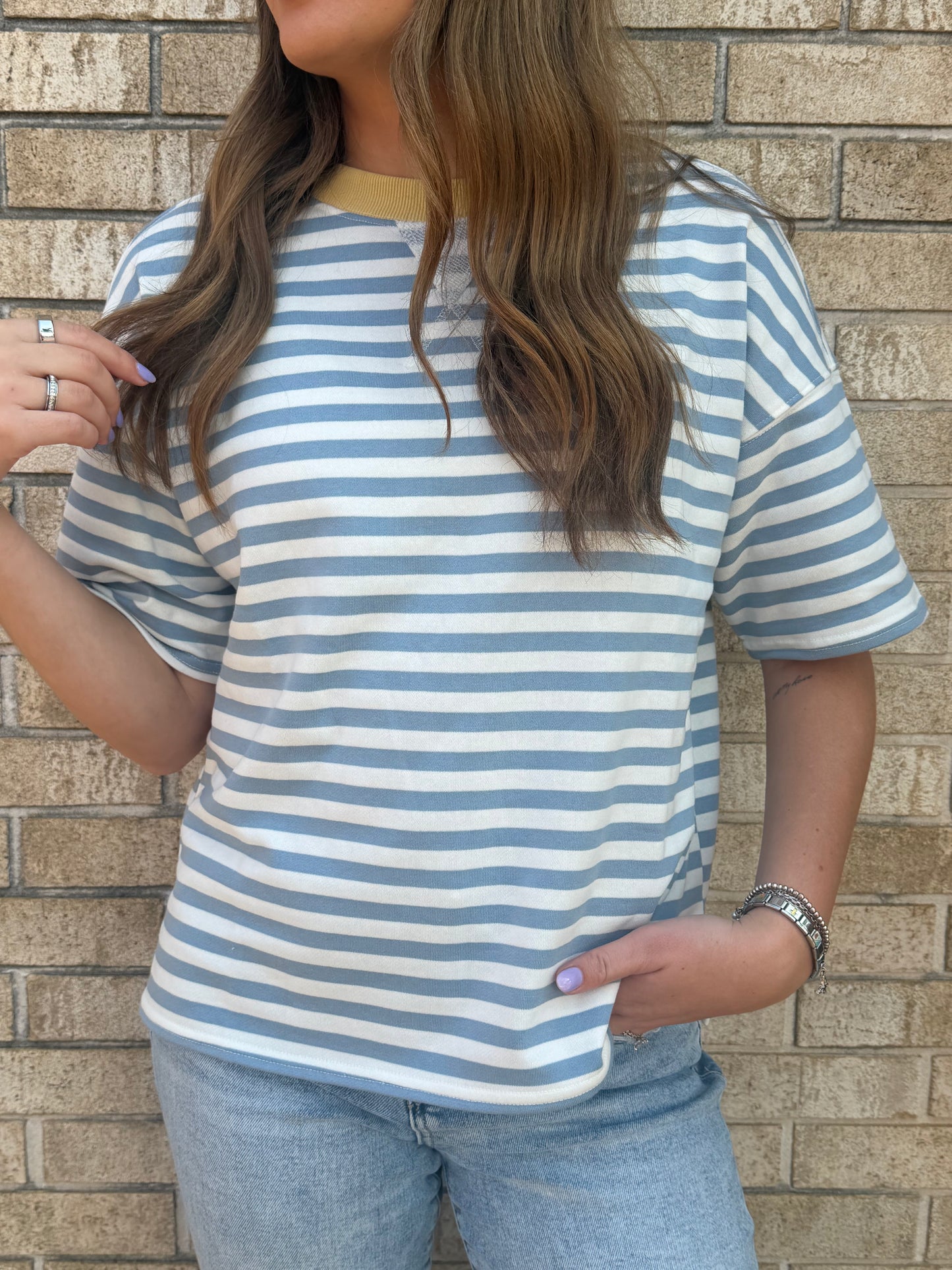 The Stripe Contrast Blue Top