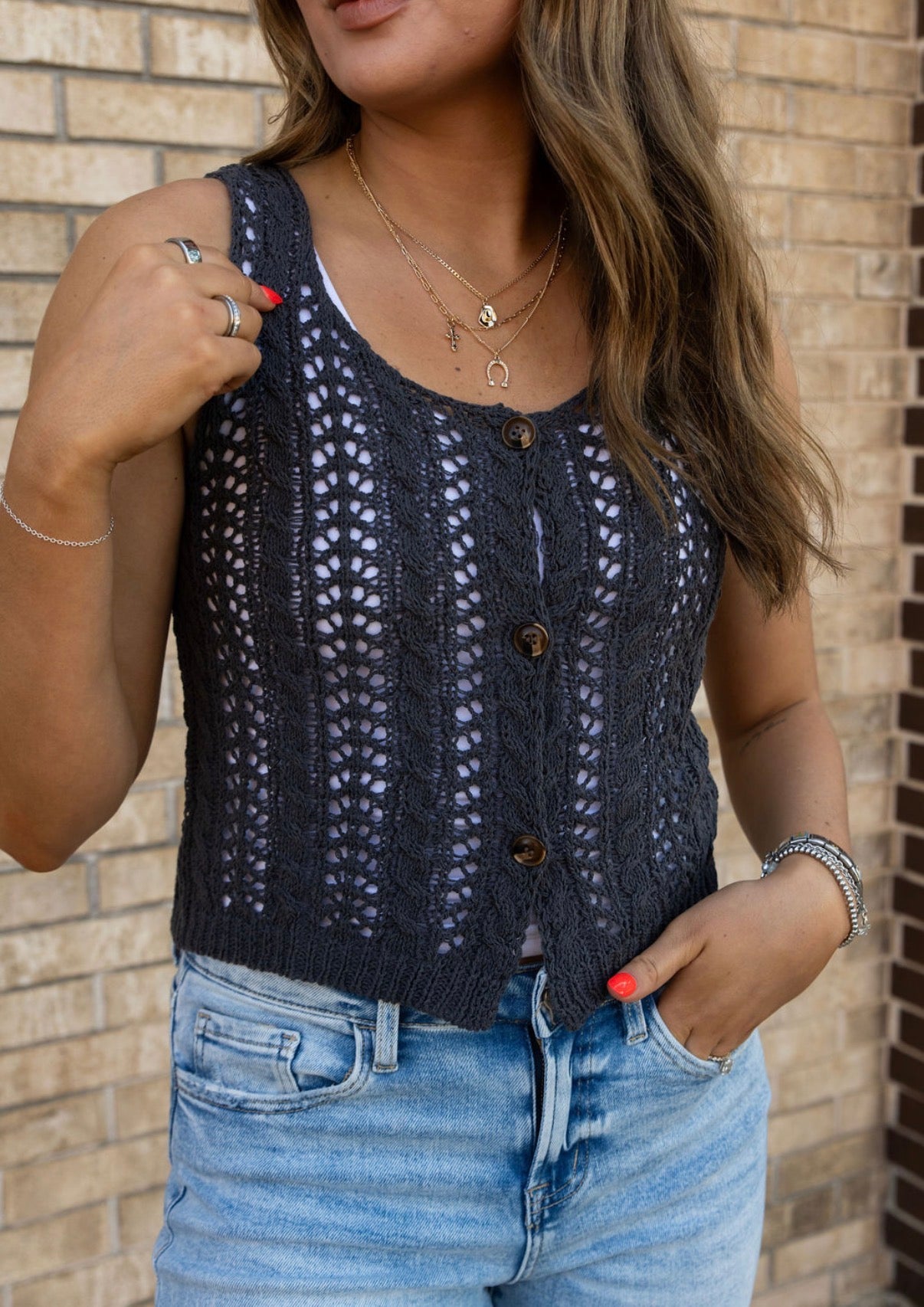 The Crochet Knit Button Tank