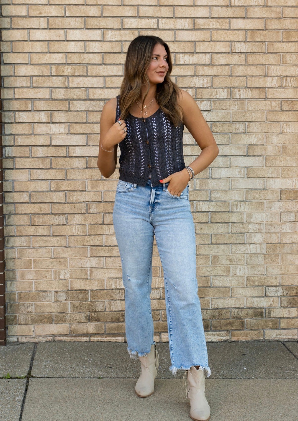 The Crochet Knit Button Tank