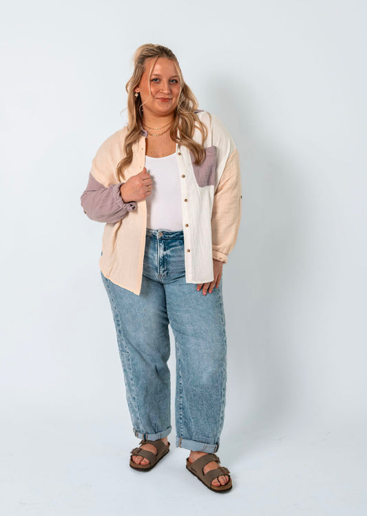 The Lavender Color Block Gauze Long Sleeve