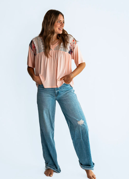 The Cloud Pink V Neck Top