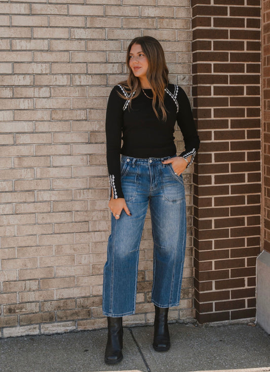 The Contrast Lace Trim Long Sleeve