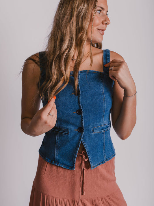 The Denim Button Tank Top