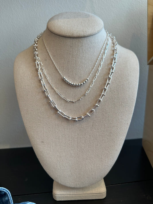 The Triple Textured Silver Necklace