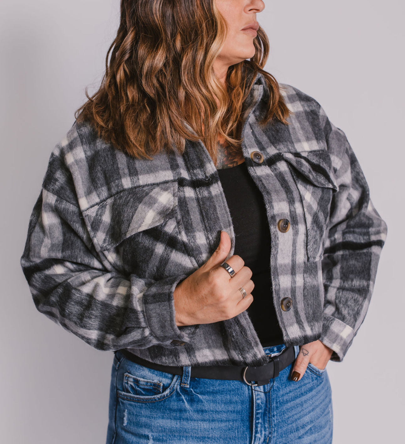 The Faith Cropped Flannel Jacket