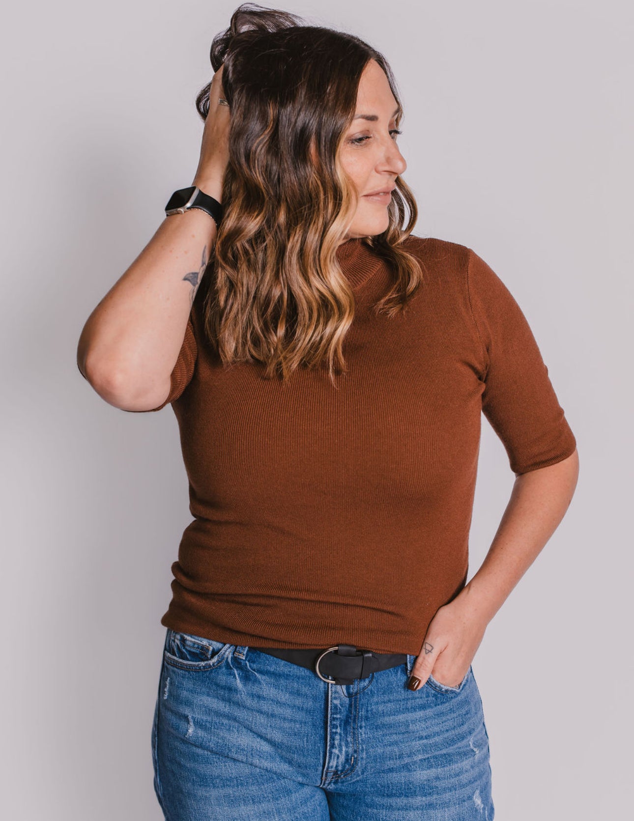 The Short Sleeve Sweater Mock Top (2 Colors)