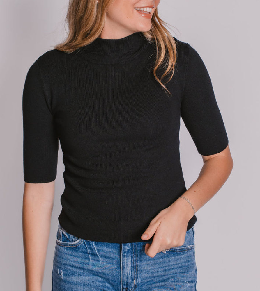 The Short Sleeve Sweater Mock Top (2 Colors)
