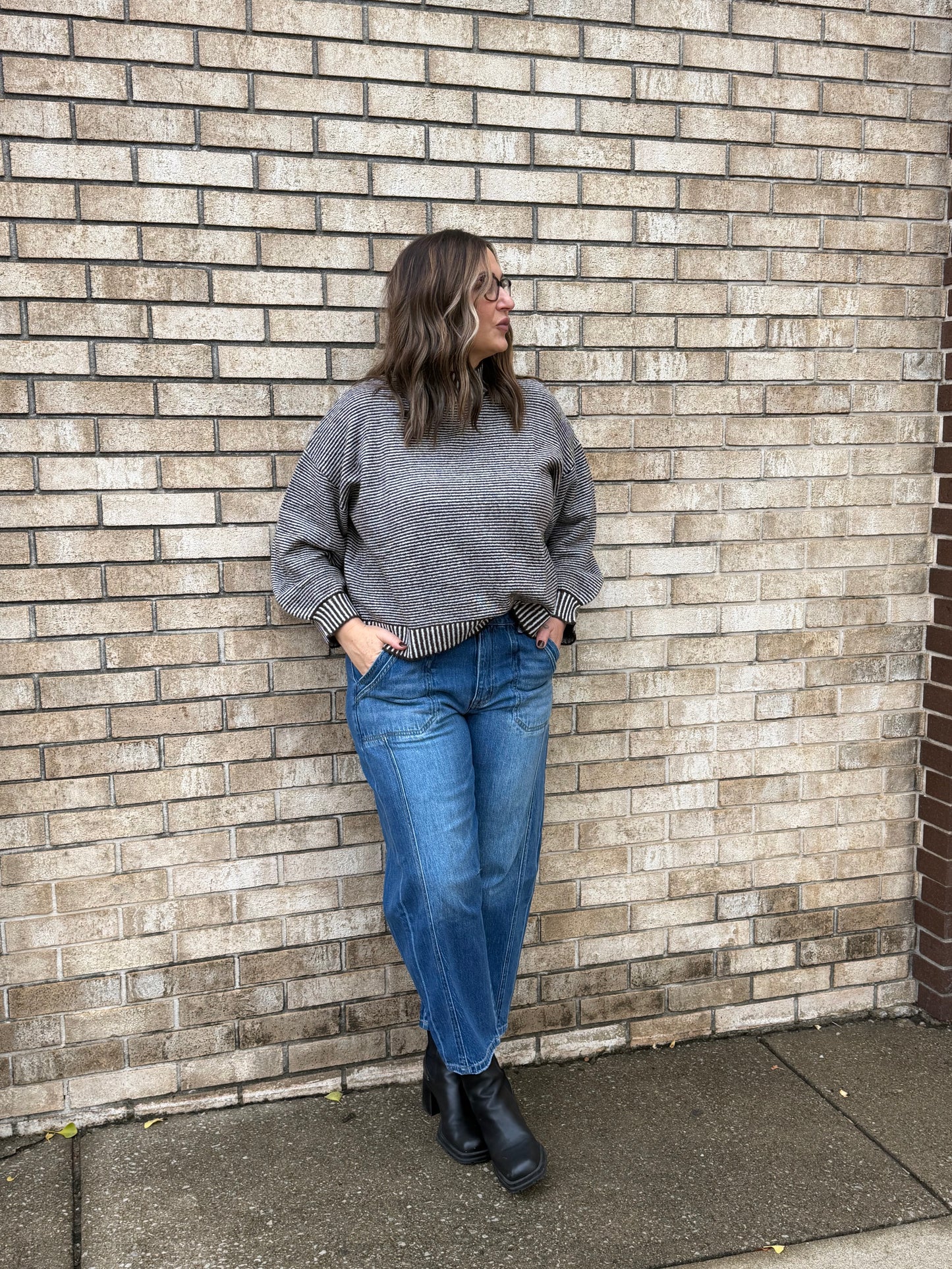 The Mock Neck Striped Sweater