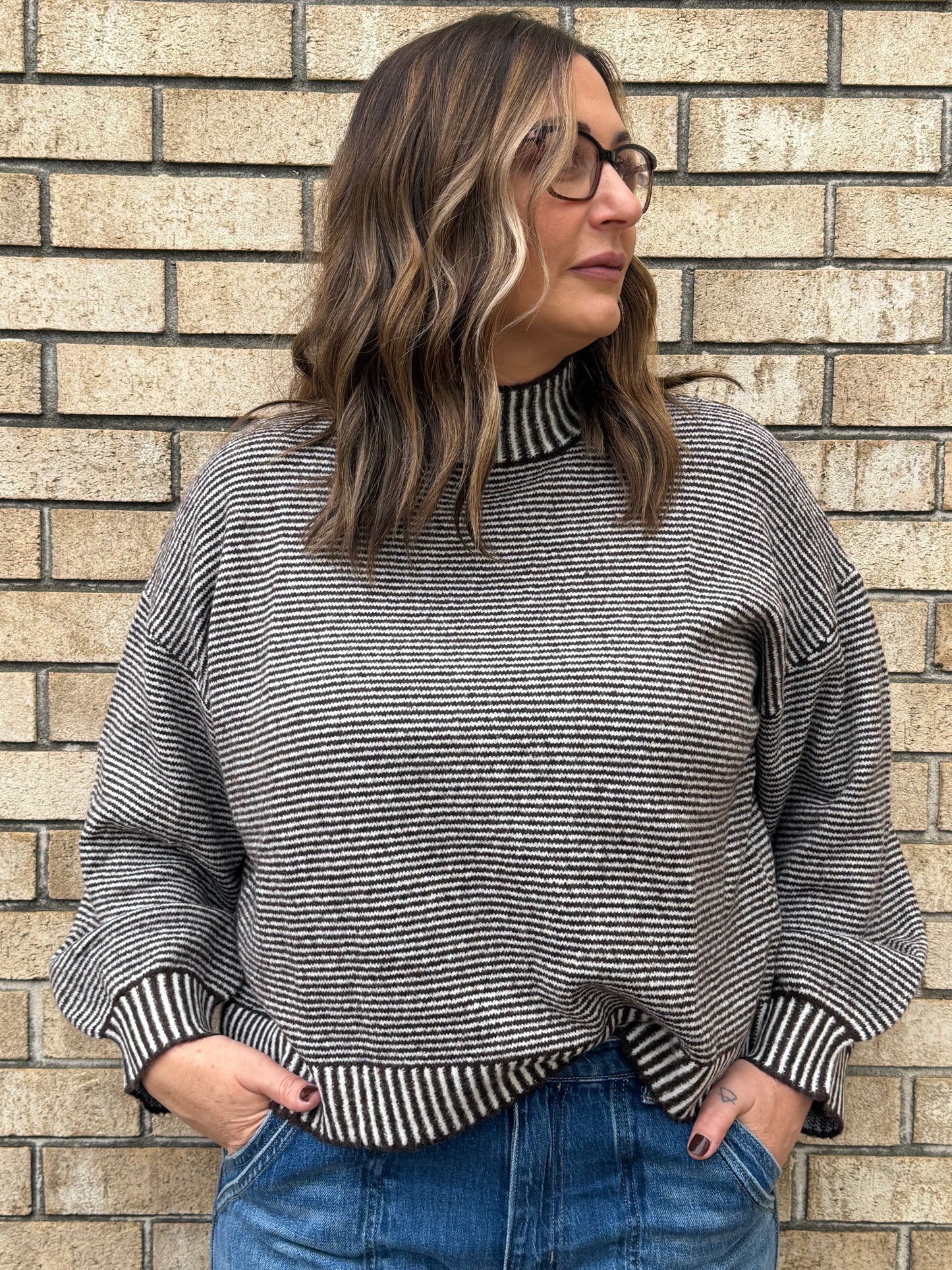 The Mock Neck Striped Sweater