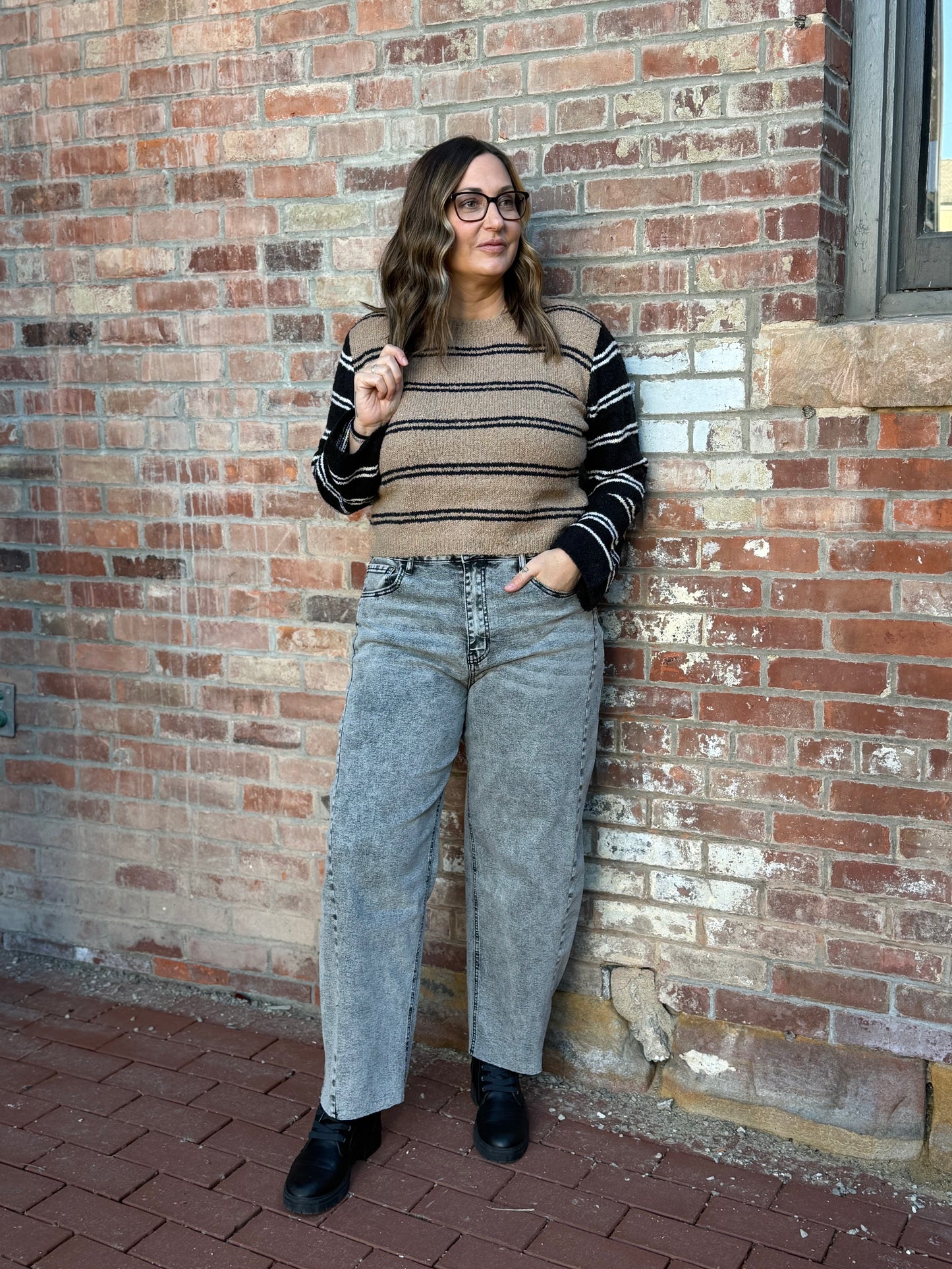 The Taupe & Black Striped Sweater