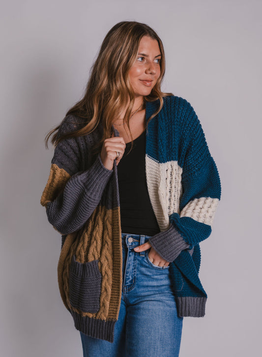The Puff Sleeve Color Block Cardigan