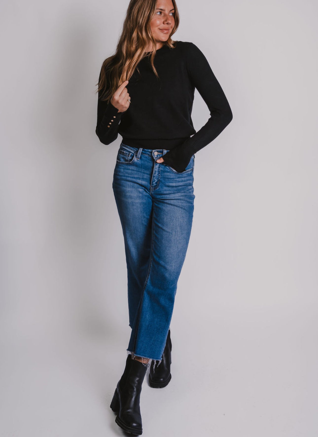 The Cuffed Black Knit Top