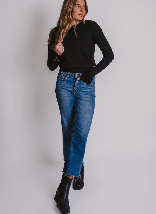 The Cuffed Black Knit Top