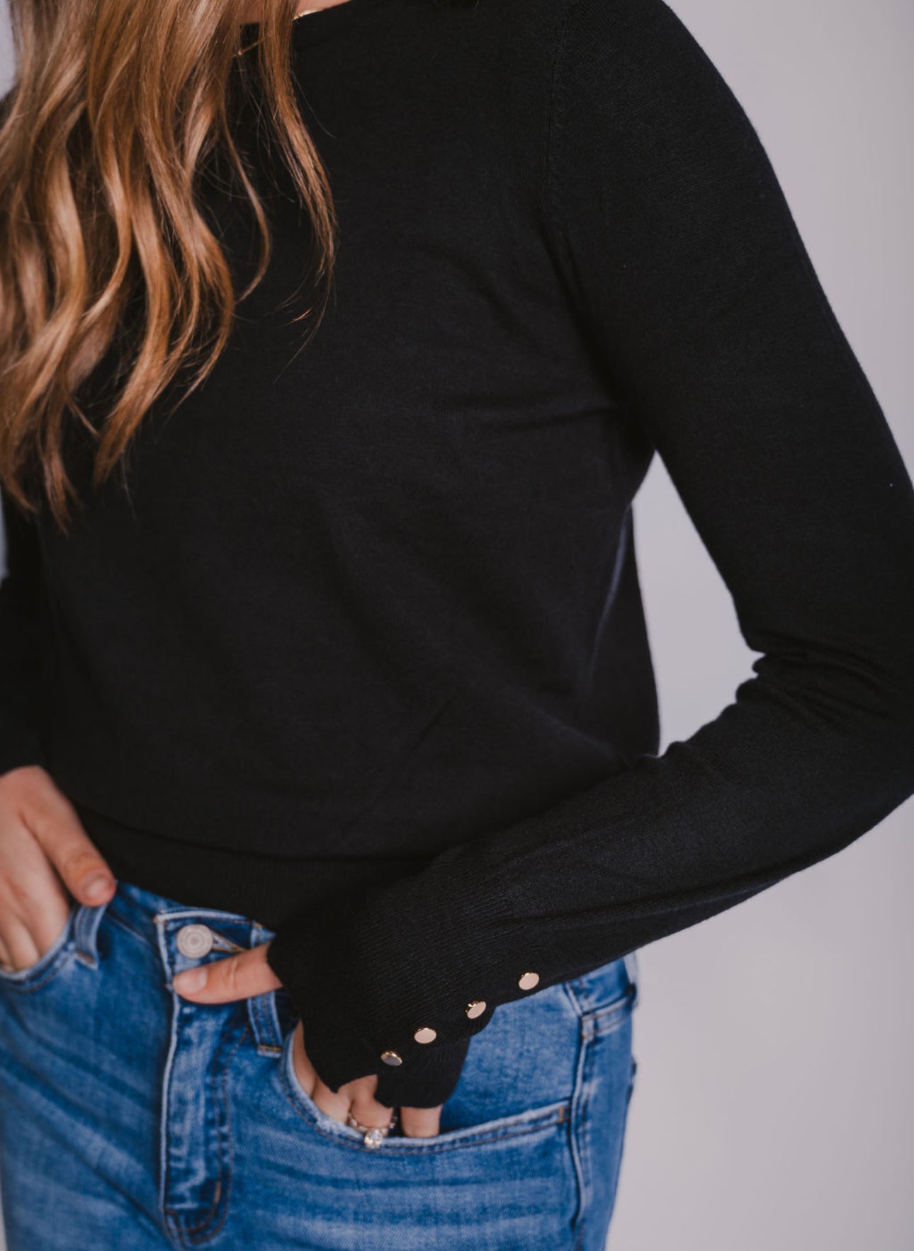 The Cuffed Black Knit Top