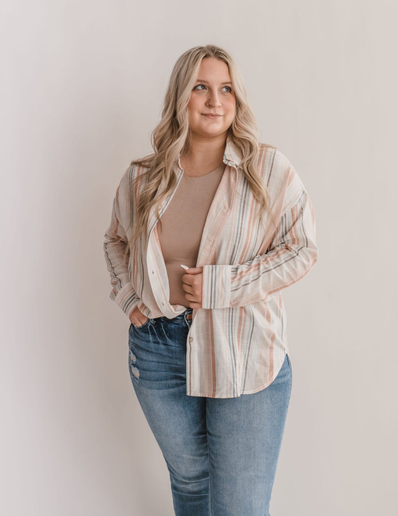 The Stacy Striped Button Up Top
