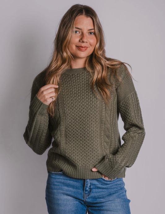 The Classic Cable Knit Olive Sweater