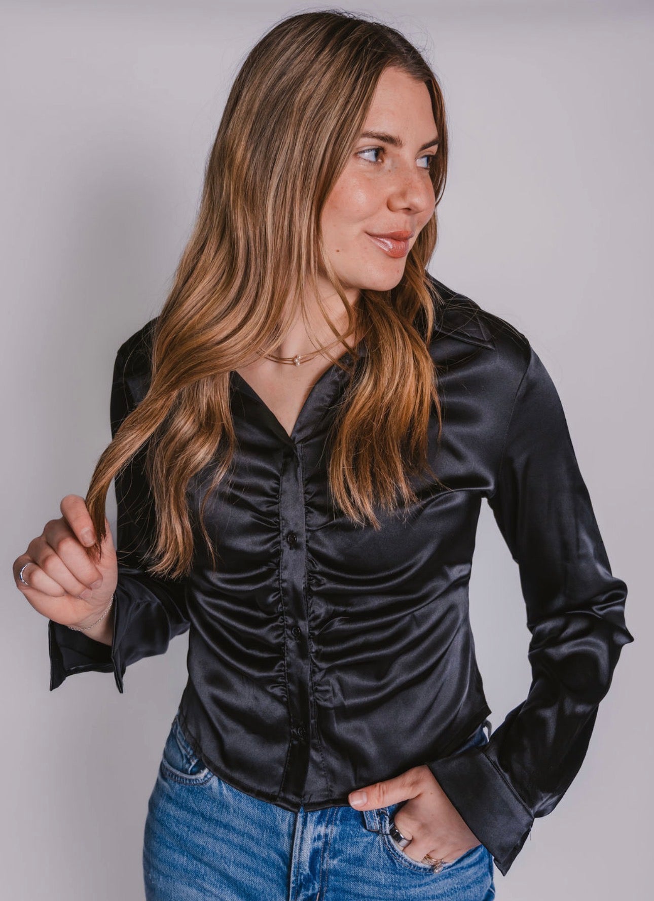 The Satin Button Down Blouse