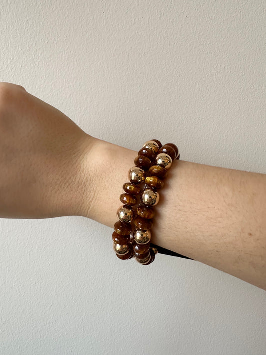 The Brown & Gold Beaded Bracelet Set