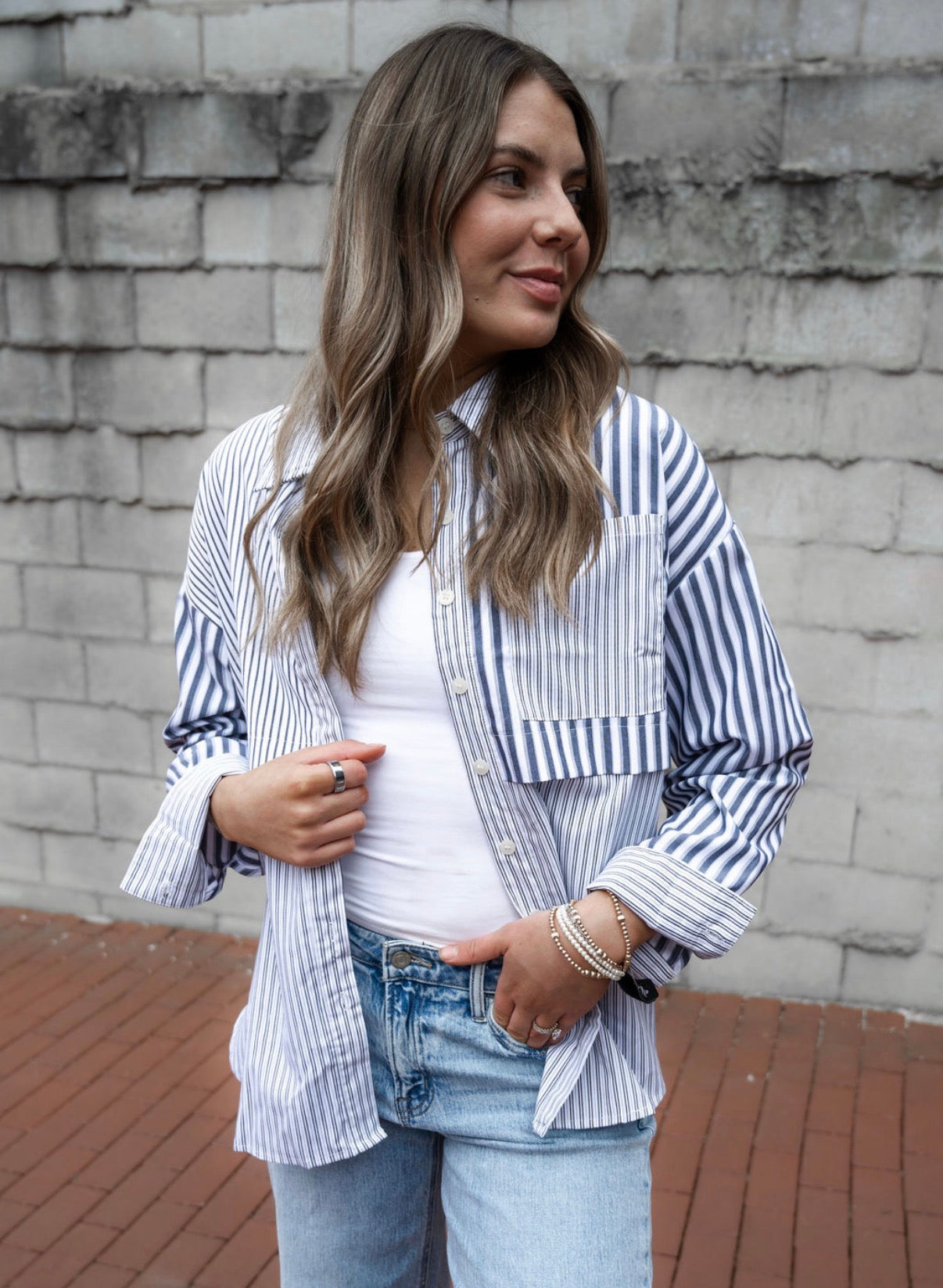 The Button Down Mix Pattern Top